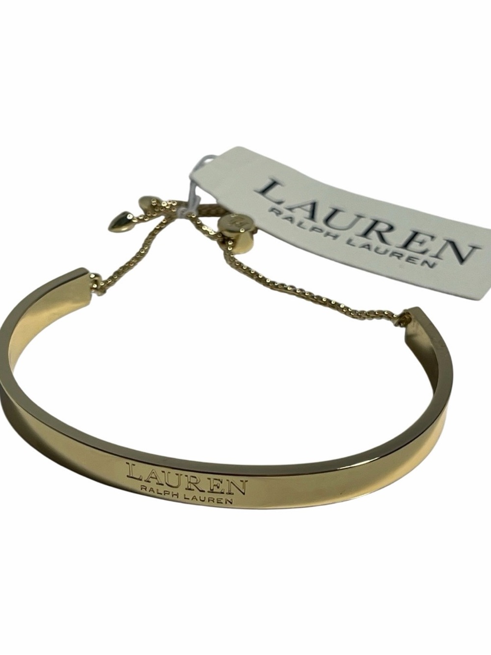 Lauren Ralph Lauren Gold Tone Cuff Logo Engraved Slider Bracelet - NWT **